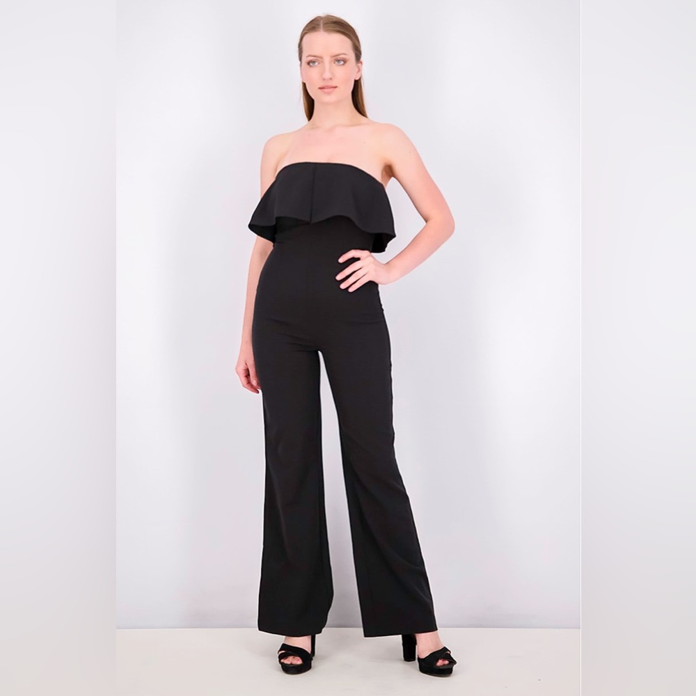 Fashion Nova Black Strapless Jumpsuit with Ruffle. Size M